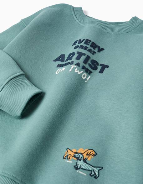 Sweat en coton peigné avec imprimé en relief Bleu foncé+Jaune+Vert clair 9 - vertbaudet enfant 