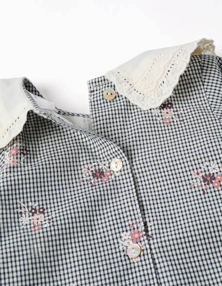 Robe en coton à motif vichy et imprimé floral Bleu foncé 4 - vertbaudet enfant 