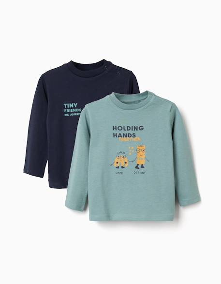 Lot de 2 t-shirts à manches longues avec imprimés Vert clair 1 - vertbaudet enfant 