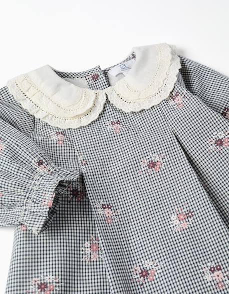 Robe en coton à motif vichy et imprimé floral Bleu foncé 3 - vertbaudet enfant 