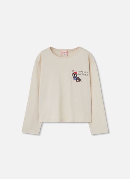 T-shirt fille en maille imprimé chien Beige 3 - vertbaudet enfant 