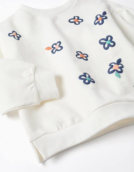 Sweat en coton peigné avec fleurs en relief Blanc 3 - vertbaudet enfant 