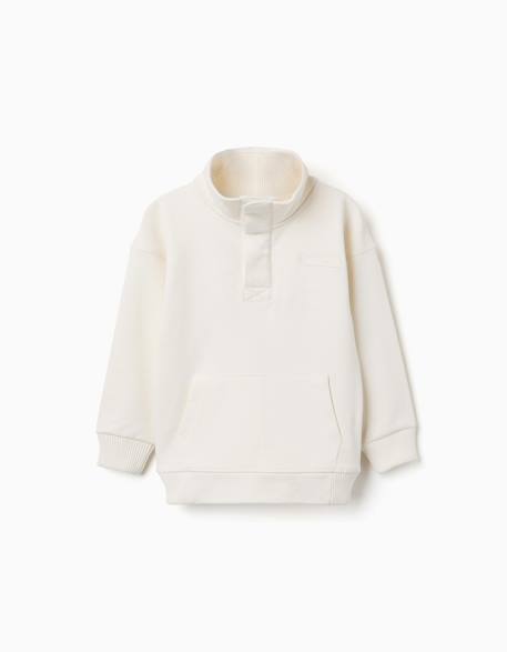 Sweat en molleton avec col montant et imprimé Blanc 1 - vertbaudet enfant 