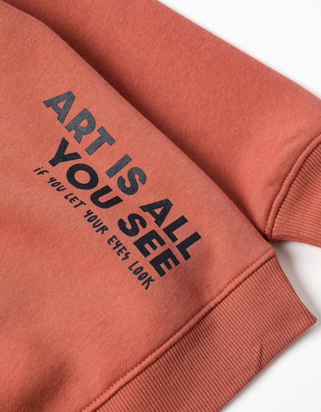 Sweat en coton peigné à capuche avec imprimé Blanc+Jaune+Marron 12 - vertbaudet enfant 