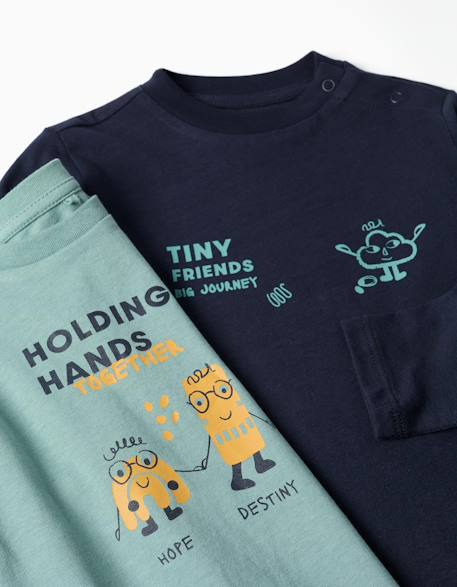 Lot de 2 t-shirts à manches longues avec imprimés Vert clair 4 - vertbaudet enfant 