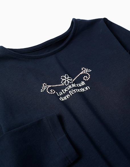 T-shirt en coton à manches longues avec imprimé et ourlet volanté Blanc+Bleu foncé+Rose clair 6 - vertbaudet enfant 