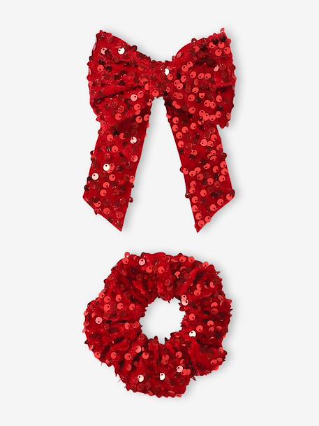 Barrette et chouchou à sequins rouge 1 - vertbaudet enfant 