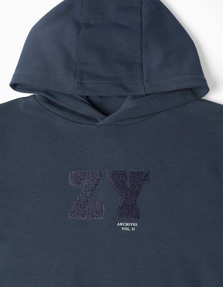 Sweat à capuche avec broderie en bouclettes zy Bleu foncé 3 - vertbaudet enfant 