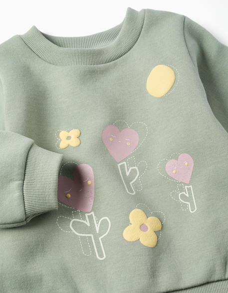 Sweat en coton peigné avec fleurs et cœurs Vert 3 - vertbaudet enfant 