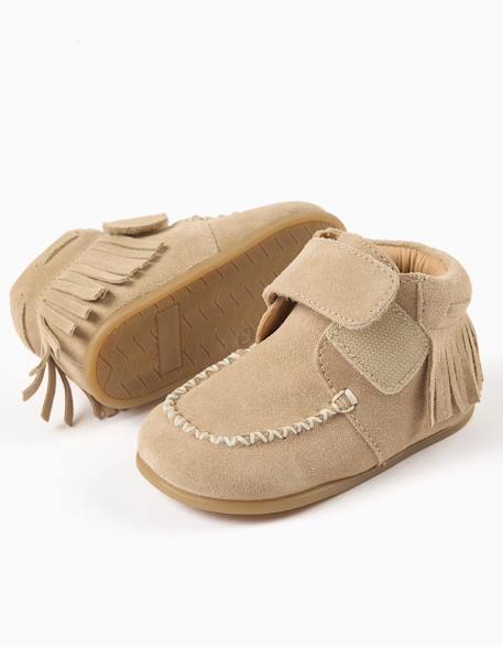 Bottines barefoot en daim à franges et à scratch Beige 3 - vertbaudet enfant 