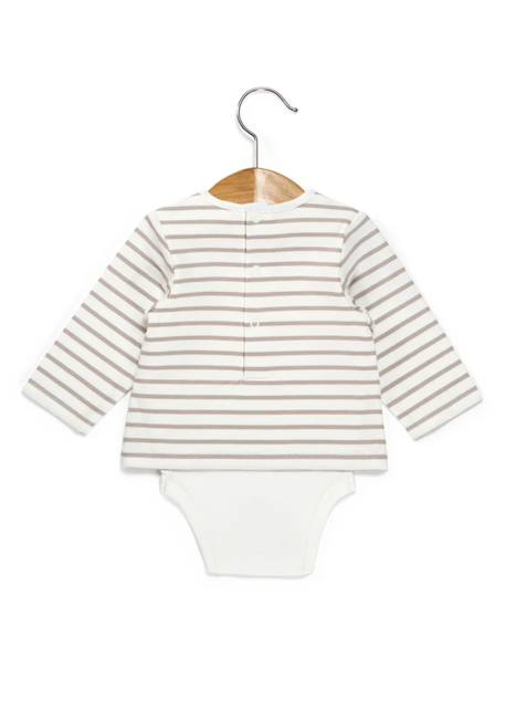 Body manches longues 100% coton bébé mixte Fond naturel raye sable 3 - vertbaudet enfant 