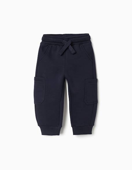 Pantalon de jogging en molleton avec doublure en coton peigné et poches cargo Bleu foncé+Vert clair 1 - vertbaudet enfant 
