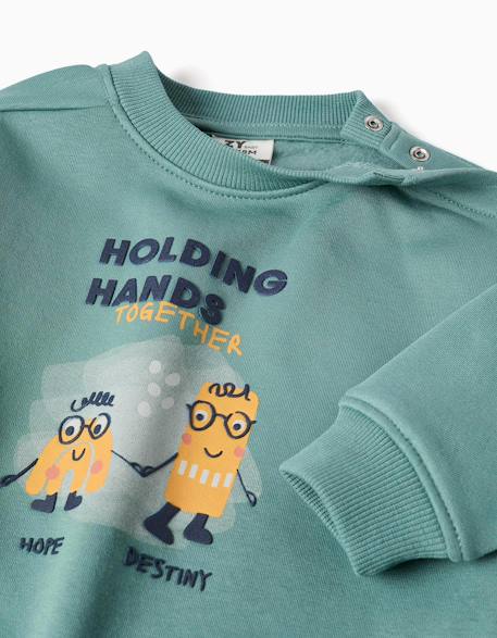 Sweat en coton peigné avec imprimé holding hands Vert clair 3 - vertbaudet enfant 