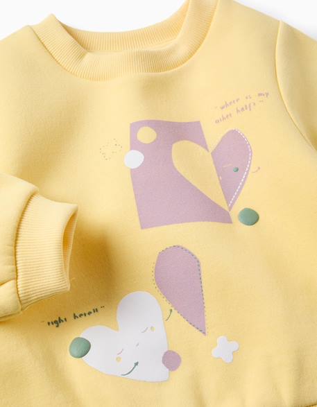 Sweat en coton peigné avec cœurs imprimés Jaune+Mauve clair 3 - vertbaudet enfant 