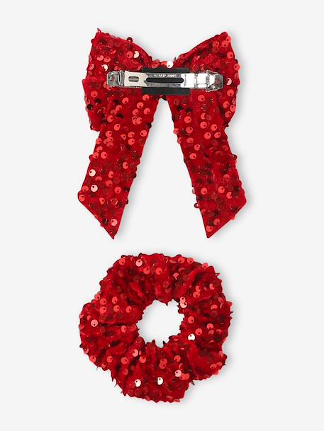 Barrette et chouchou à sequins rouge 2 - vertbaudet enfant 