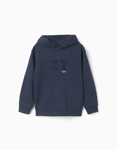 Sweat à capuche avec broderie en bouclettes zy Bleu foncé 1 - vertbaudet enfant 