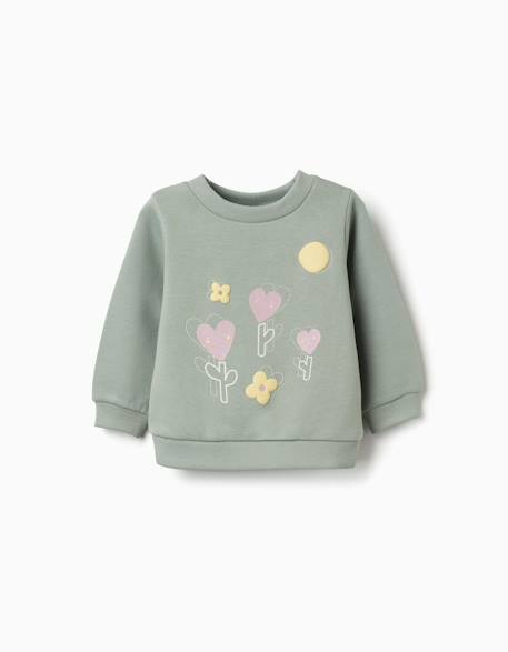 Sweat en coton peigné avec fleurs et cœurs Vert 1 - vertbaudet enfant 