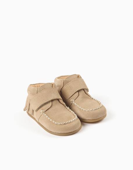 Bottines barefoot en daim à franges et à scratch Beige 2 - vertbaudet enfant 