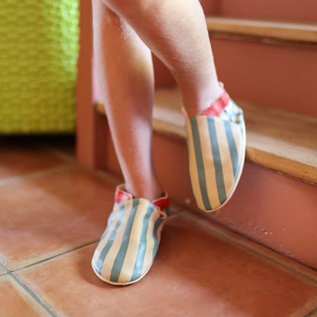 Chaussons bébé cuir souple rayures Bleu 3 - vertbaudet enfant 