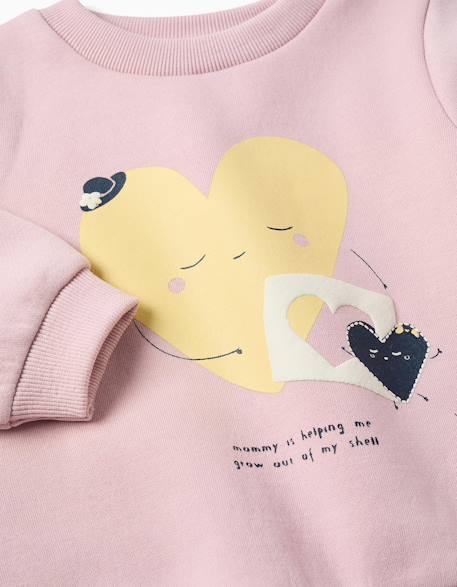 Sweat en coton peigné avec cœurs imprimés Jaune+Mauve clair 7 - vertbaudet enfant 