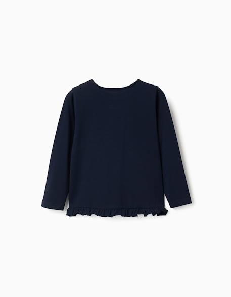 T-shirt en coton à manches longues avec imprimé et ourlet volanté Blanc+Bleu foncé+Rose clair 5 - vertbaudet enfant 