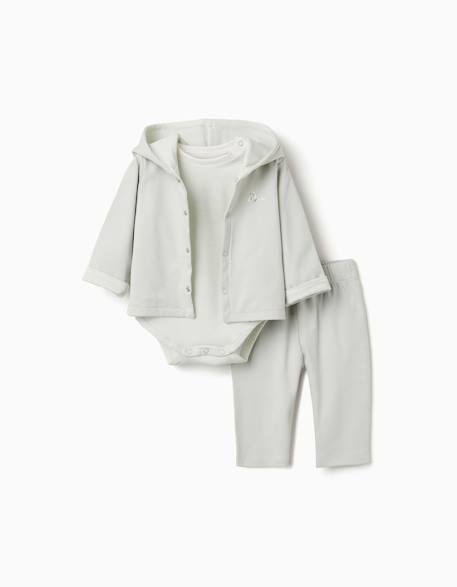 Ensemble 3 pièces en coton à rayures Vert clair 1 - vertbaudet enfant 