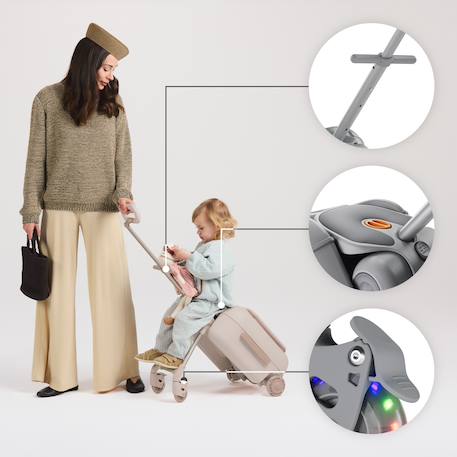 Valise cabine enfant Kinderkraft CABBY 2 en 1 porteur avec siège roues lumineuses pliable compacte 20l Grey+Pink 3 - vertbaudet enfant 