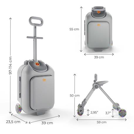 Valise cabine enfant Kinderkraft CABBY 2 en 1 porteur avec siège roues lumineuses pliable compacte 20l Grey+Pink 6 - vertbaudet enfant 