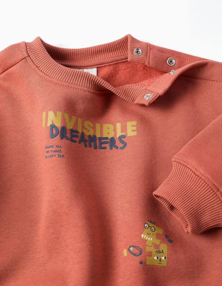 Sweat en coton peigné à imprimé invisible dreamers Marron 3 - vertbaudet enfant 