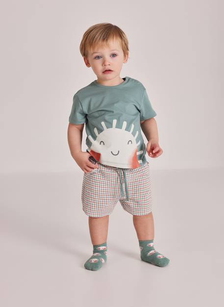 Ensemble bébé t-shirt et short en coton Vert 1 - vertbaudet enfant 