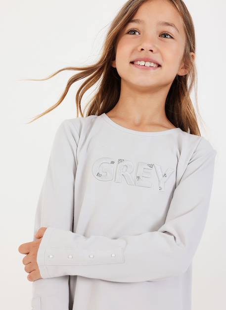 T-shirt fille avec lettres en maille Blanc 1 - vertbaudet enfant 