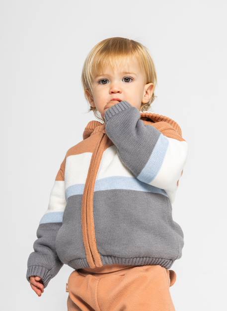 Veste bébé garçon en maille à rayures avec capuche Marron 1 - vertbaudet enfant 