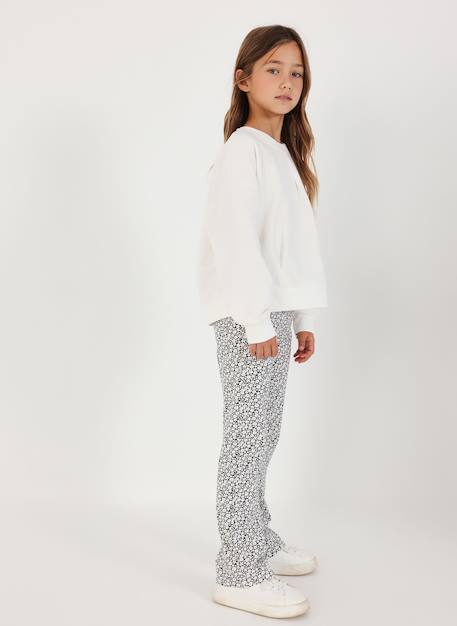 Legging fille maille imprimé fleurs Blanc 1 - vertbaudet enfant 