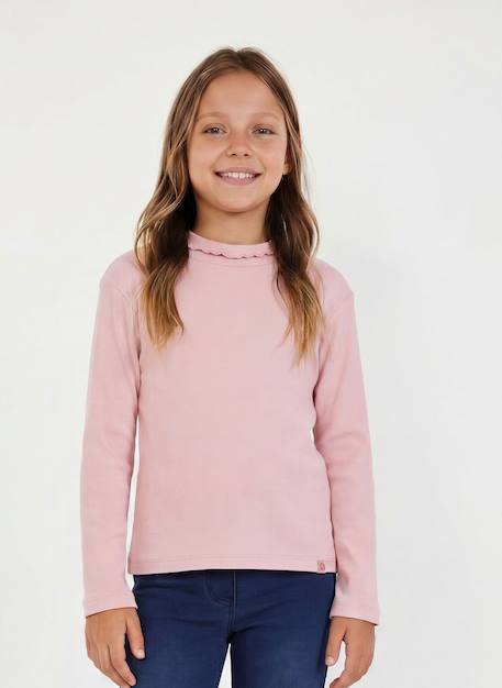 T-shirt fille en maille côtelée Rose 1 - vertbaudet enfant 