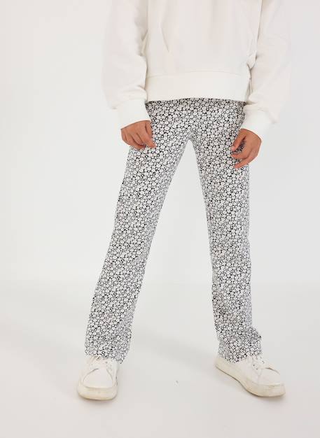 Legging fille maille imprimé fleurs Blanc 2 - vertbaudet enfant 