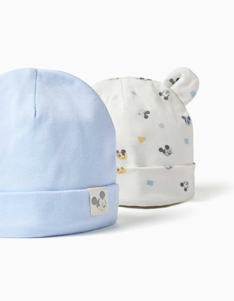 Lot de 2 bonnets en coton avec motif mickey Bleu clair 2 - vertbaudet enfant 