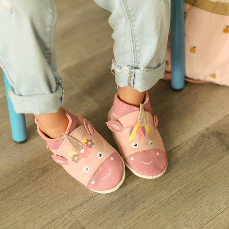 Chaussons bébé cuir souple lise la licorne Rose 3 - vertbaudet enfant 