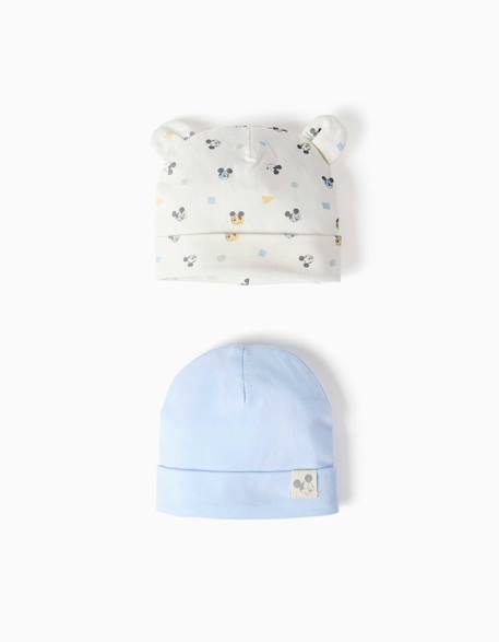 Lot de 2 bonnets en coton avec motif mickey Bleu clair 1 - vertbaudet enfant 