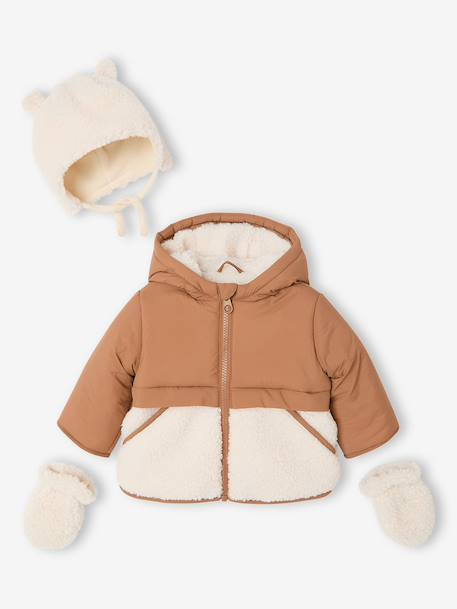 Doudoune bébé avec bonnet et moufles noisette 1 - vertbaudet enfant 