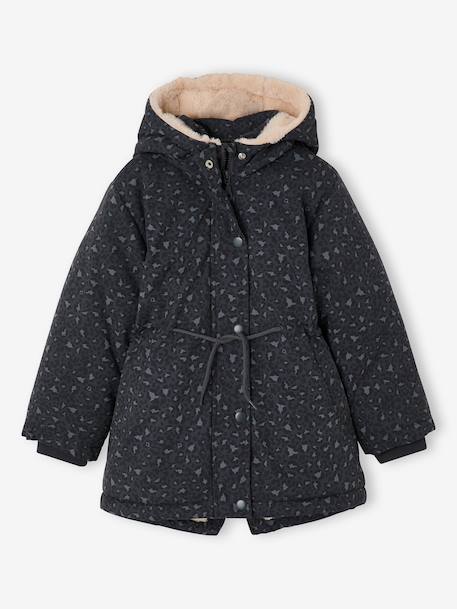Parka fille à capuche romantique anthracite+marine+vert 1 - vertbaudet enfant 