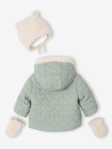Doudoune bébé fille avec bonnet et moufles vert sauge 2 - vertbaudet enfant 