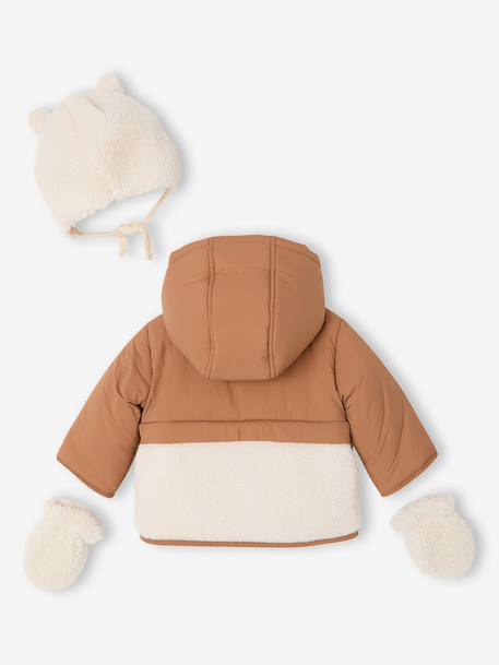 Doudoune bébé avec bonnet et moufles noisette 2 - vertbaudet enfant 