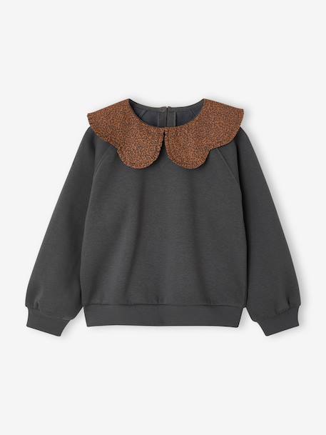 Sweat fille col claudine broderie anglaise anthracite+écru+gris chiné+mauve+rose pâle+rouge 1 - vertbaudet enfant 
