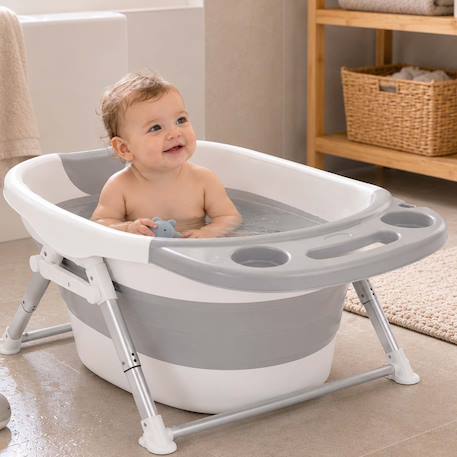Baignoire bébé pliable avec siège et bouchon thermosensible Blanc 6 - vertbaudet enfant 