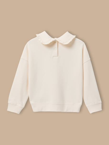 Sweat fille col volanté Ecru 2 - vertbaudet enfant 