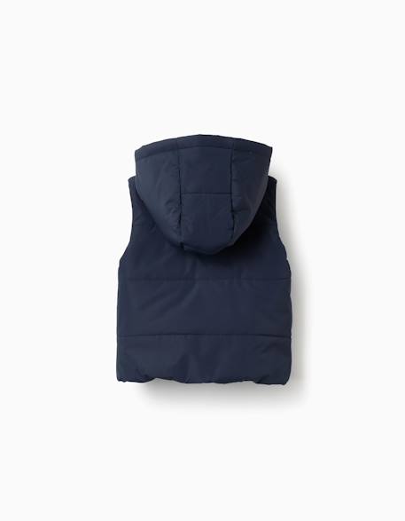 Doudoune sans manches à capuche avec fermeture éclair Bleu foncé+Jaune 2 - vertbaudet enfant 
