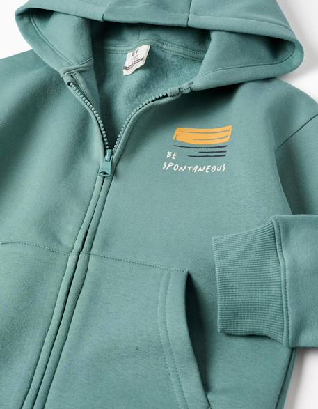 Sweat zippé en coton peigné à capuche avec imprimé be spontaneous Vert clair 3 - vertbaudet enfant 