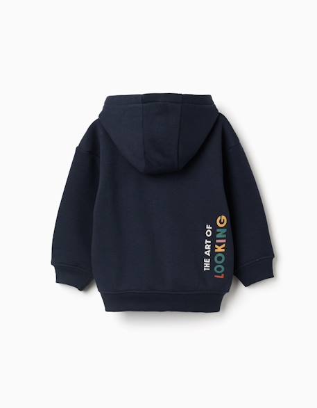 Sweat zippé à capuche en coton peigné avec imprimé art of looking Bleu foncé 2 - vertbaudet enfant 