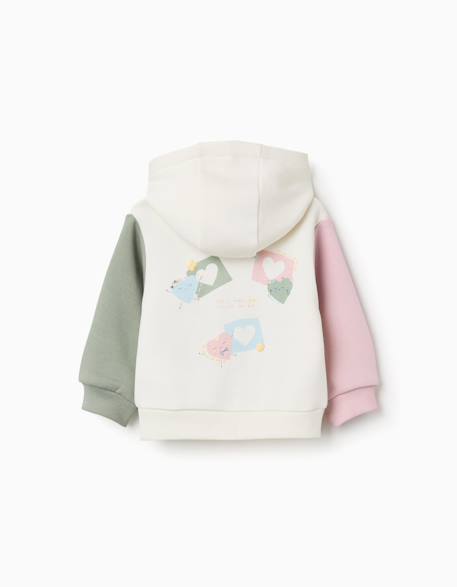 Sweat zippé en coton peigné à capuche avec imprimés cœurs Blanc 2 - vertbaudet enfant 