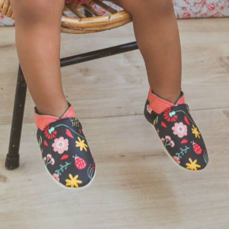 Chaussons bébé cuir souple fanny les fleurs Bleu 3 - vertbaudet enfant 